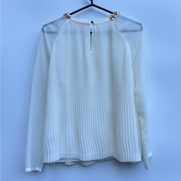 Ted Baker Lovina Bejeweled Accordion Pleated Long Sleeve Blouse Size 3 (US 8) - Picture 8 of 16
